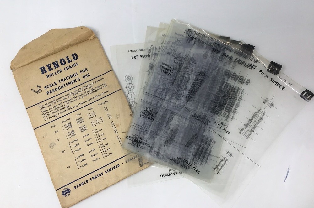 Renold Roller Chains Scale Tracings for Draughtsman's Use - Vintage