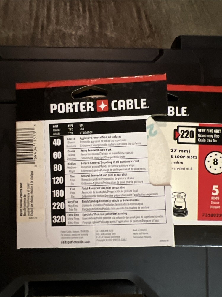 (3) 5 Pack PORTER-CABLE 735802225 5-In 8-Hole Hook & Loop 220 Grit Sanding Discs