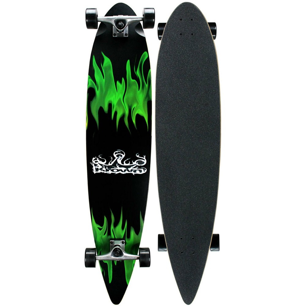 Krown - Pin Tail Green Flame Longboard