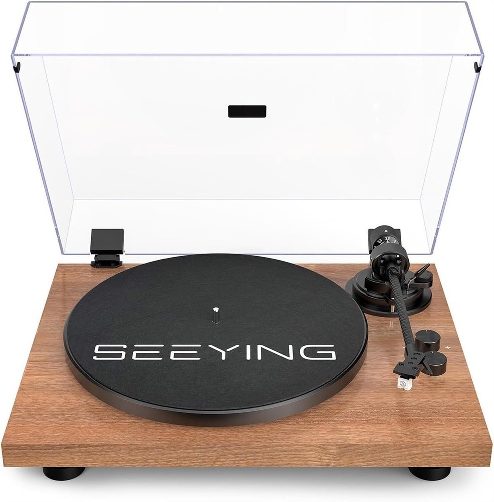 Turntable Vinyl Record Player Support Bluetooth Output Phono/Line Switch Brown