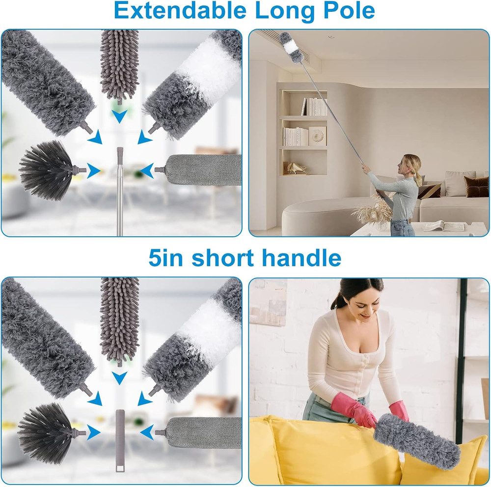 Microfiber Extendable Feather Duster (11pcs) with 100" Extension Pole, Washab...
