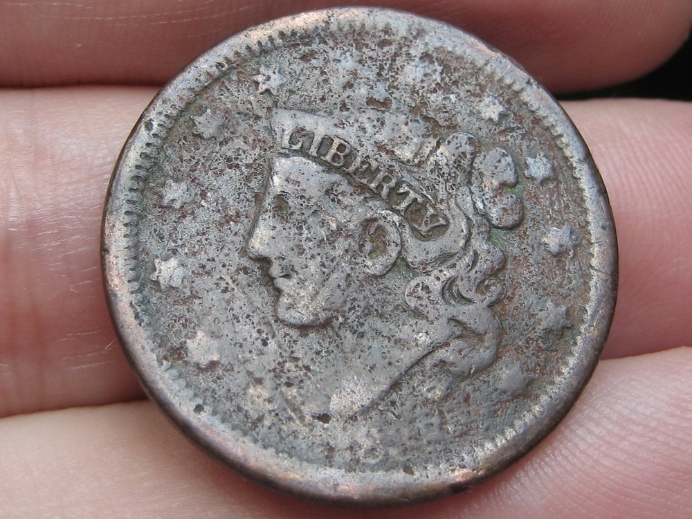 1838 Matron Head Large Cent- Young Head, Beaded Cords, About Good Details