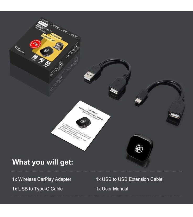 2025 Upgraded Wireless Carplay Adapter for iPhone, Plug&Play Auto-Connected