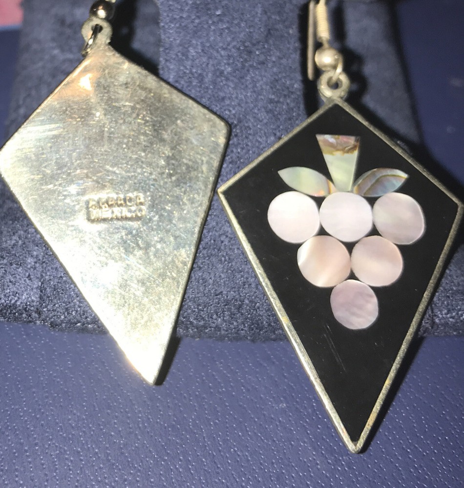 Vyg Mexico signed Abalone Enamel Dangle Earrings.