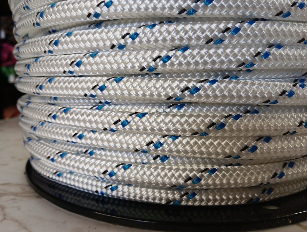 3/8 " x 600 ft. Double Braid-Yacht Braid Polyester Rope Spool. White W/Trace