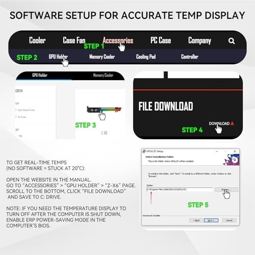 Adjustable GPU Support Bracket with Temp Display & RGB Lighting - Universal Grap