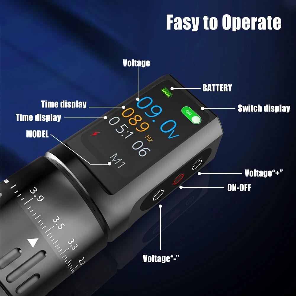 H-Type Pro Wireless Tattoo Machine Adjustable Stroke Pen Kit LED Display PMU