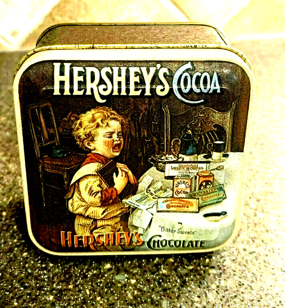 2 Hershey's Tin Storage Container Cocoa Bitter Chocolate 1982 - 1984 England