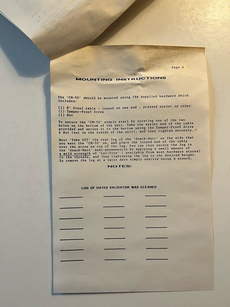 Change Mate Automatic Bill Changer CM-50 INSTRUCTIONS ONLY