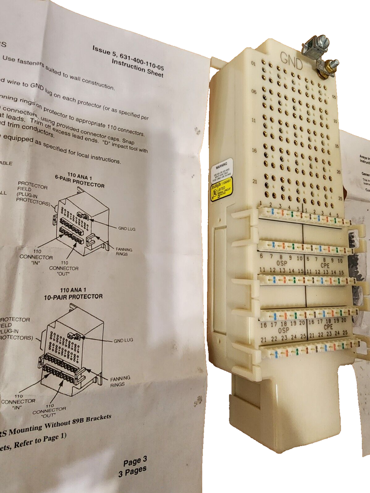 Lucent Technologies AVAYA 110ANA1 25 Pair Protector Block 110 Termination