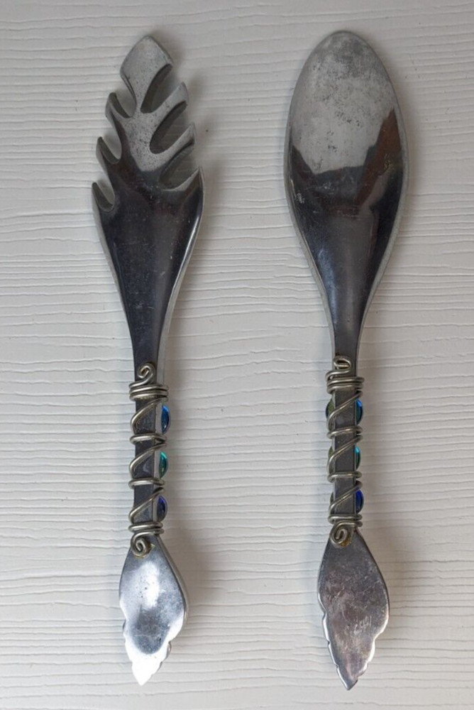 Beaded Salad silver tone Serving spoons