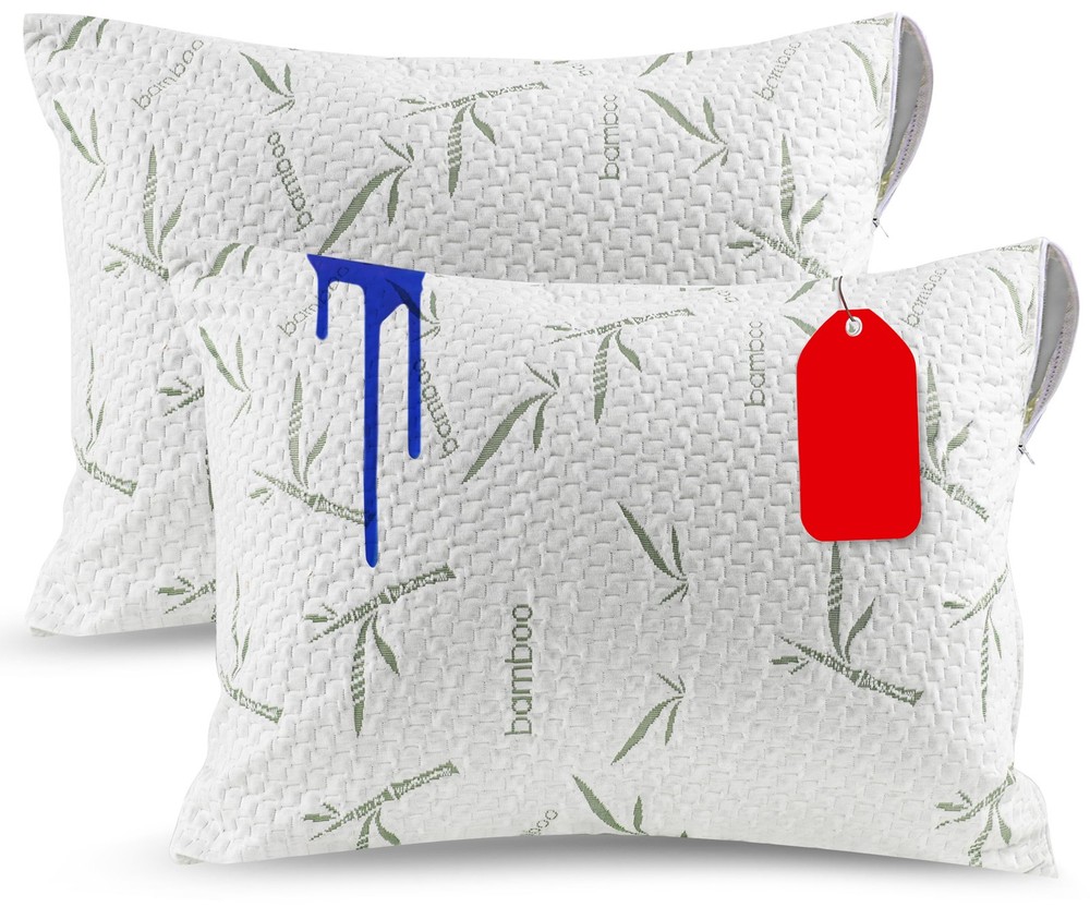 Bamboo Pillow Covers, Waterproof Protector For Allergies, Queen, White