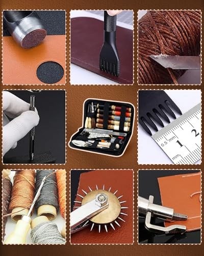 Leather Craft Kit for Beginners - Professional Tools, Waxed Thread, Groover & Pu
