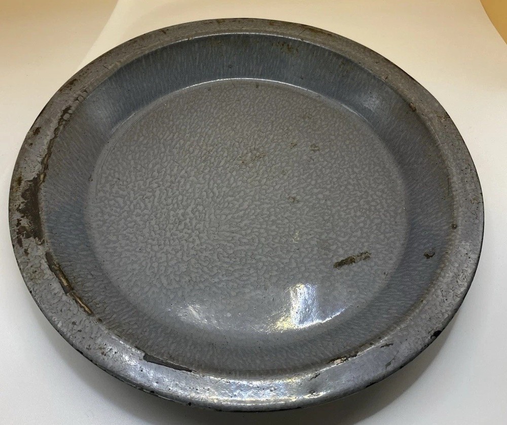 Grey Enamelware or Graniteware Pie Plate Lot Of Two