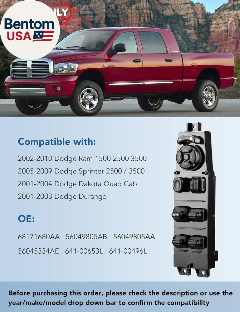 Driver Side Master Power Window Switch Replacement Fits for 2002-2010 Dodge Ram