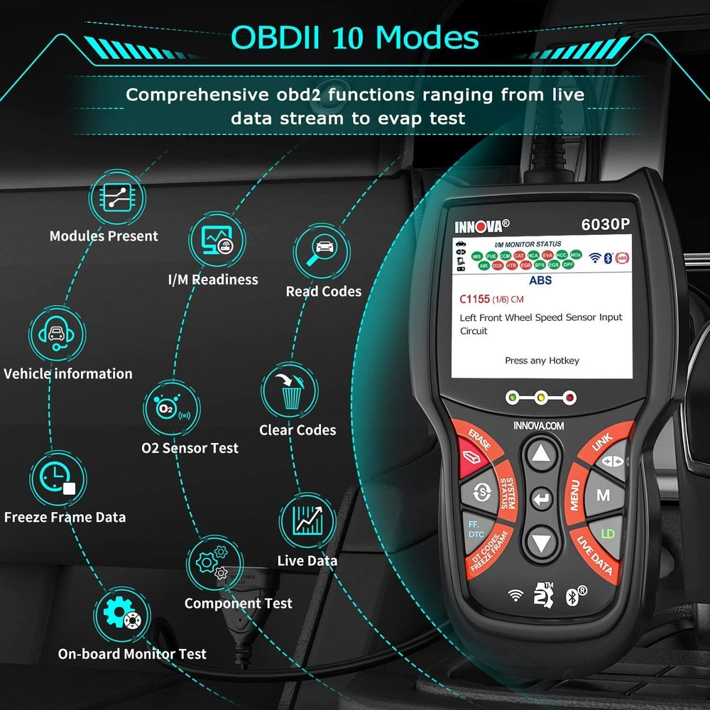 INNOVA 6030P Car ABS Scanner Check Engine Battery OBD2 Code Reader Live Data