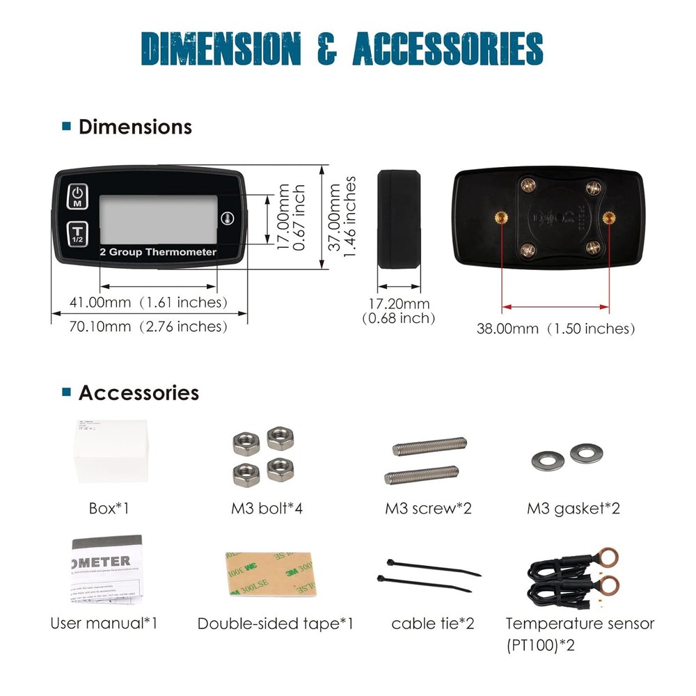 Digital Engine Temp Gauge Dual Temperature Record,Backlight User Shutdown