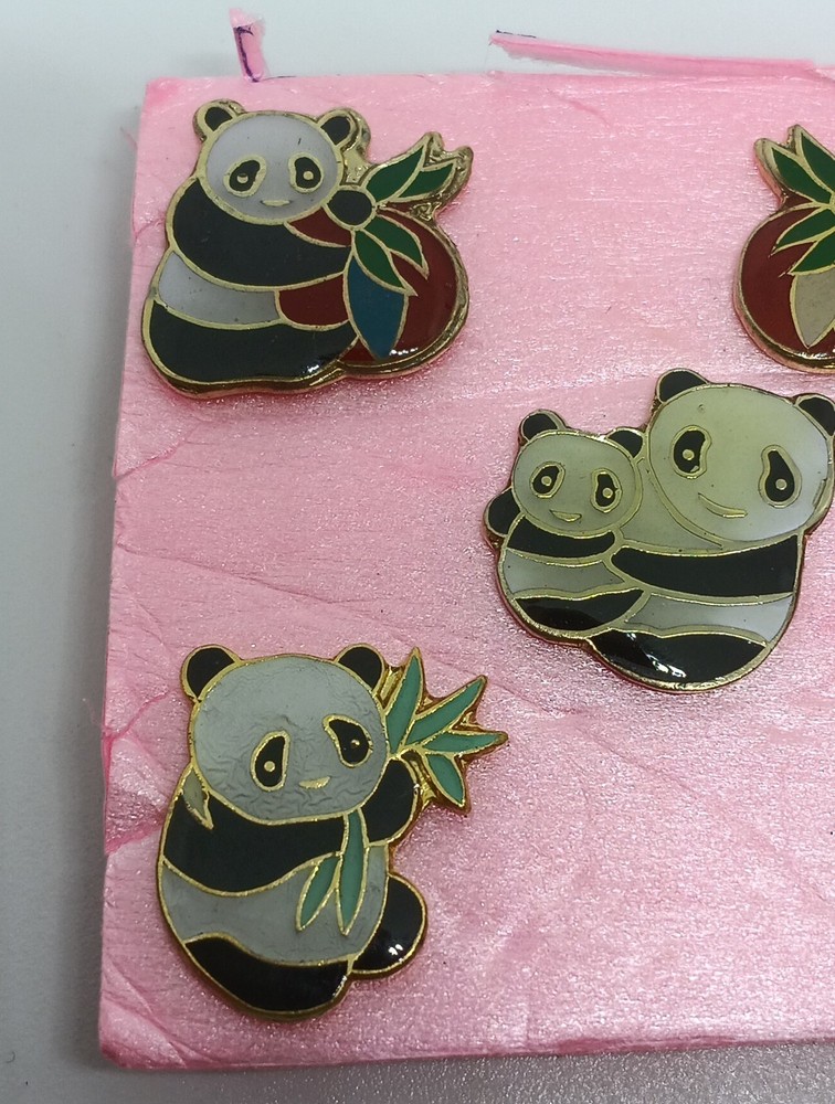Vintage 5 PANDA Pinback Lapel Buttons Set