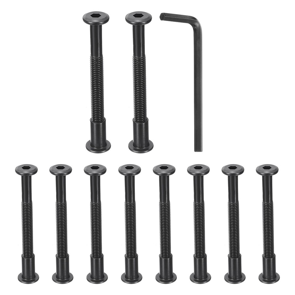 10Sets M8x80mm Hex Drive Socket Cap Bolt M8x18mm Nuts with Hex Wrench Black