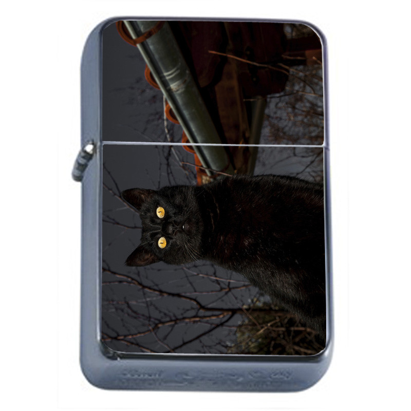Black Cat Em9 Flip Top Oil Lighter Wind Resistant