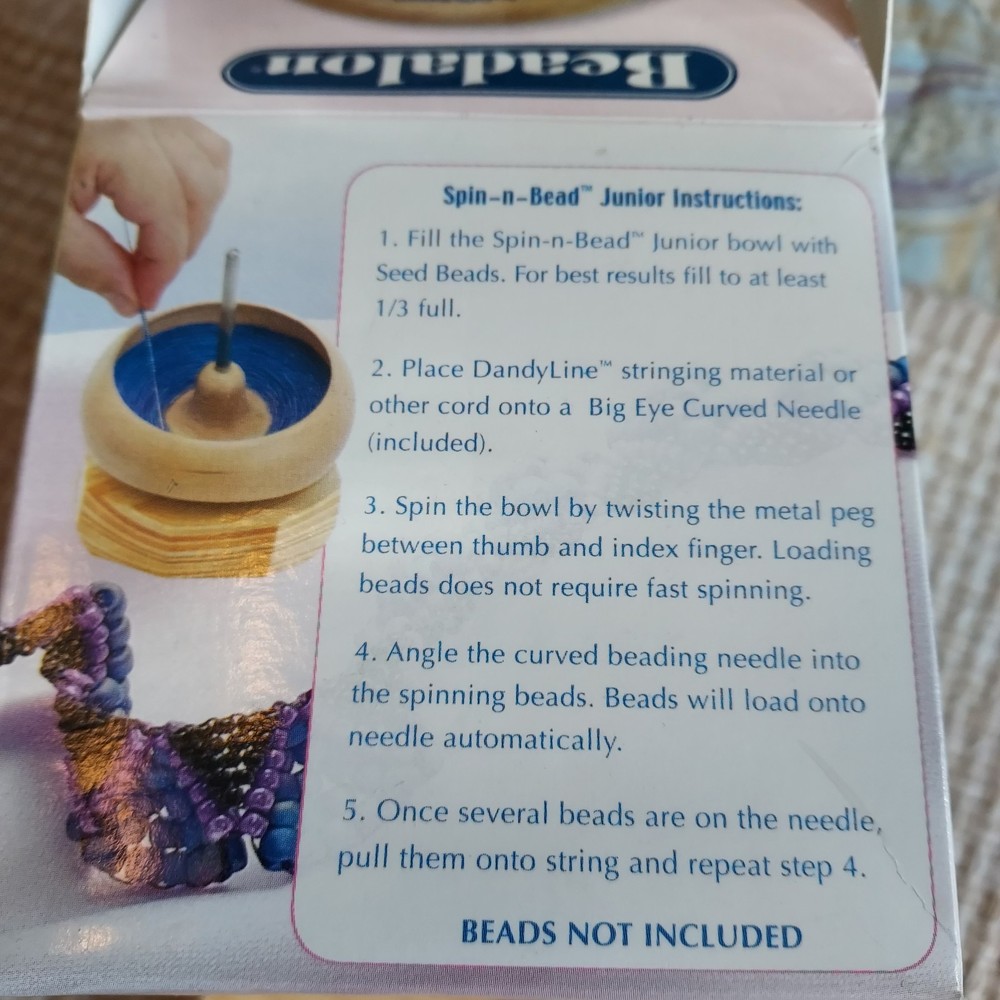 Spin-n-String Junior Mini Wooden Bead Spinner Used In BOX String, Curved Needle