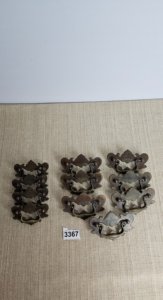 Vintage Chippendale Batwing Drawer Pulls Set 11 Brass 2 Sizes