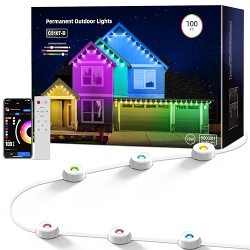 Smart Permanent Outdoor Lights, RGB with IC + Warm White, Under-Eave Lighting,
