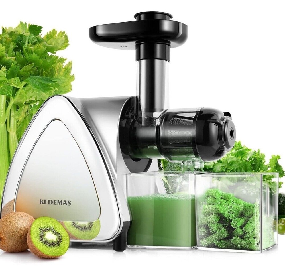Slow Masticating Juicer with Reverse Function, Cold press, Silver, Portable