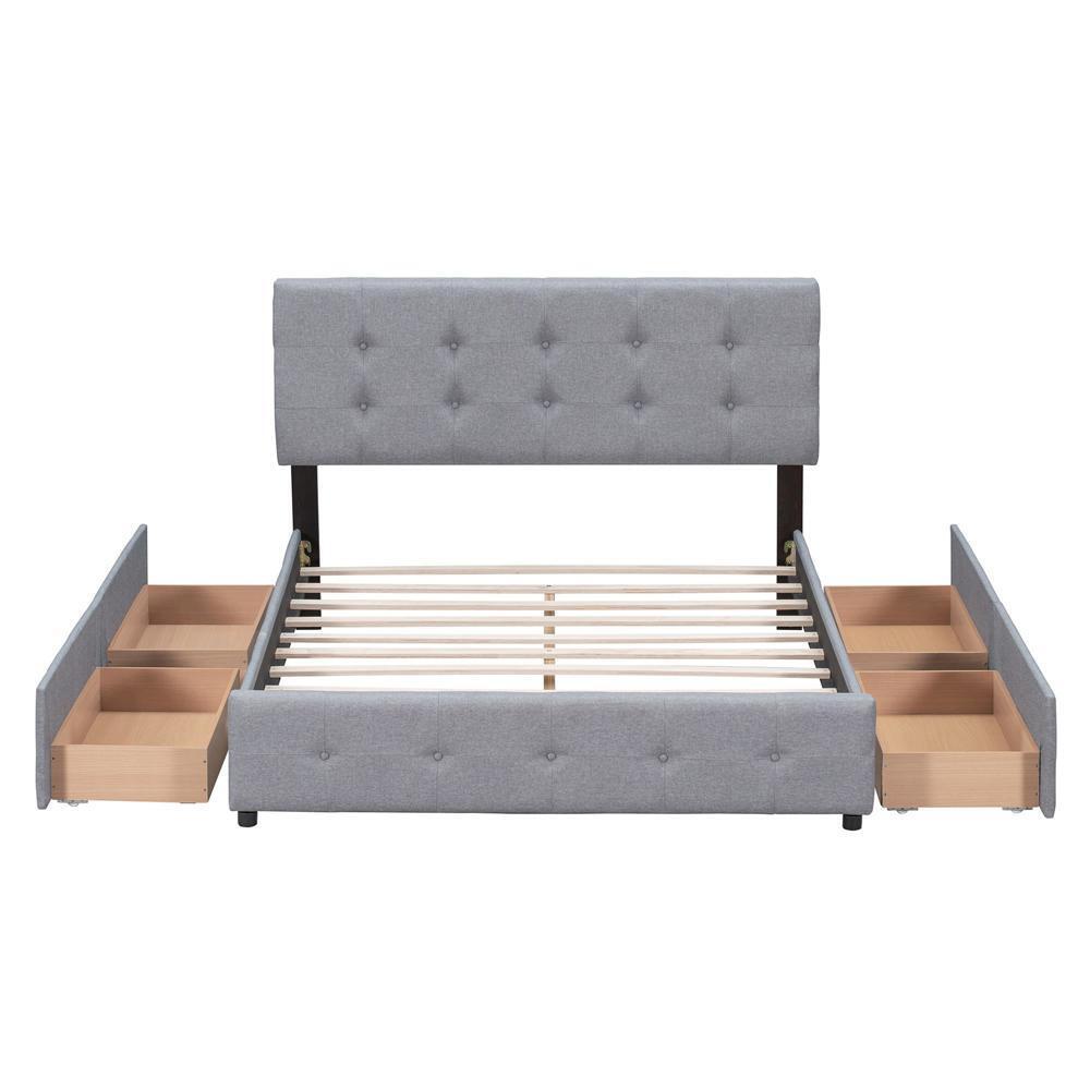 Sturdy and Durable Queen Size Platform Bed with Classic Headboard and Drawers