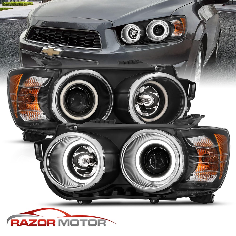 Fit 2012-2016 Chevy Sonic LED Halos Black Bezel Replacement Projector Headlight
