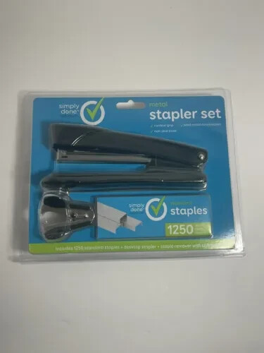 Simply Done 3 in 1 Set Includes Stapler, 1250 Staples, and Staple Remover