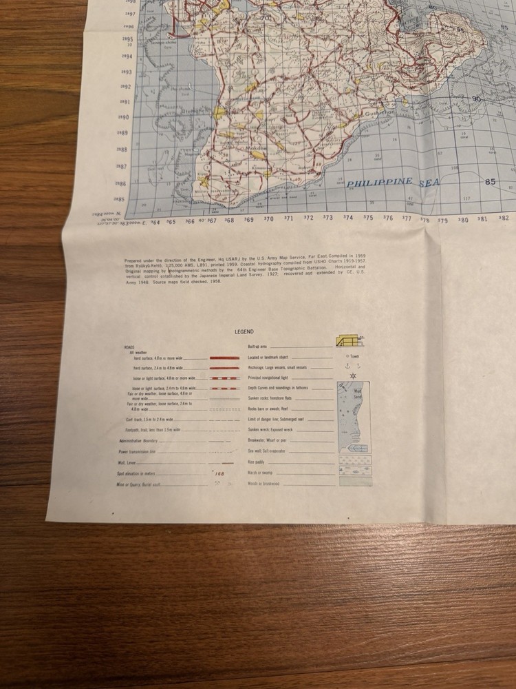 Printed 1958 OKINAWA Ryukyu Map 64th Engineer Topographical Battalion USAFCPBC