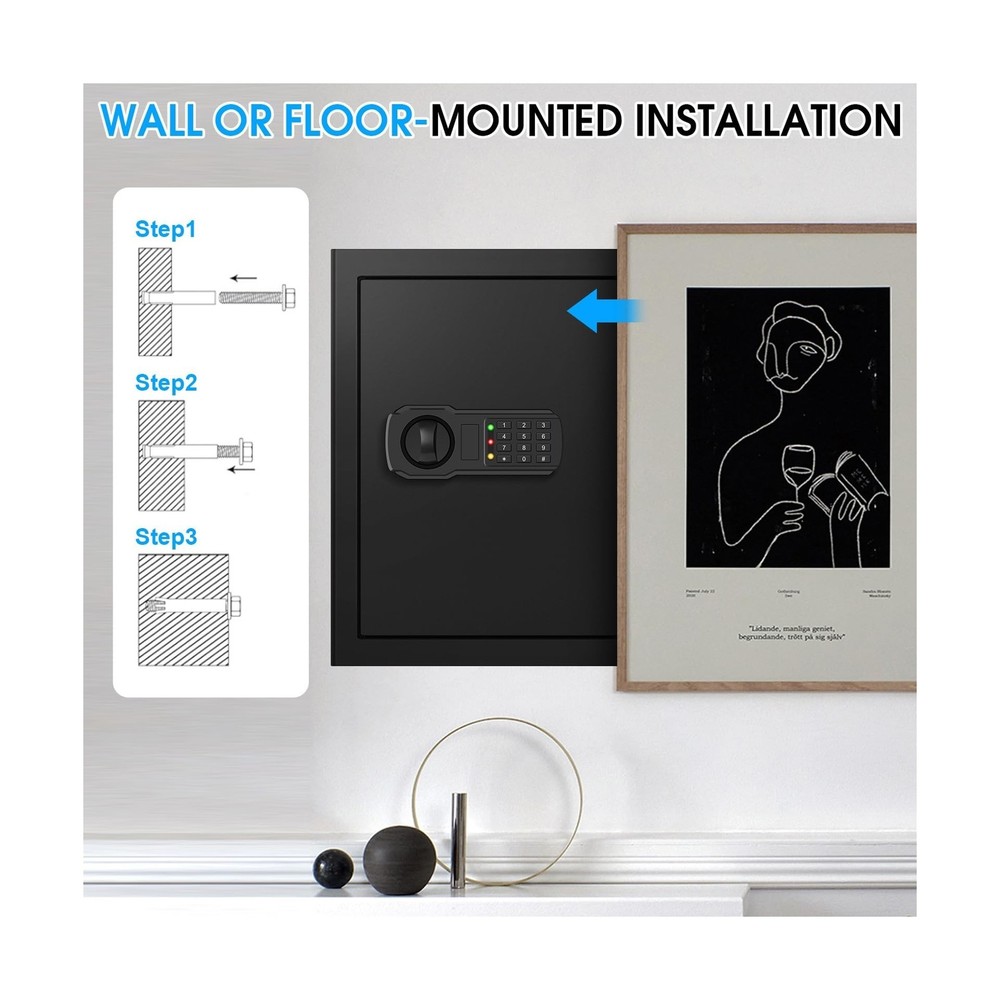 3.4 Cub Large Fireproof Safe Home, Digital Home Safe Box Fireproof Waterproof...