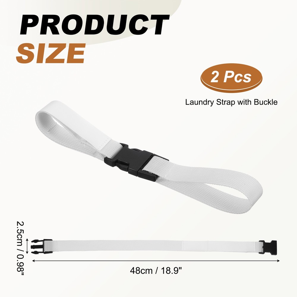 2 Pcs Multipurpose Laundry Strap with Buckle, White