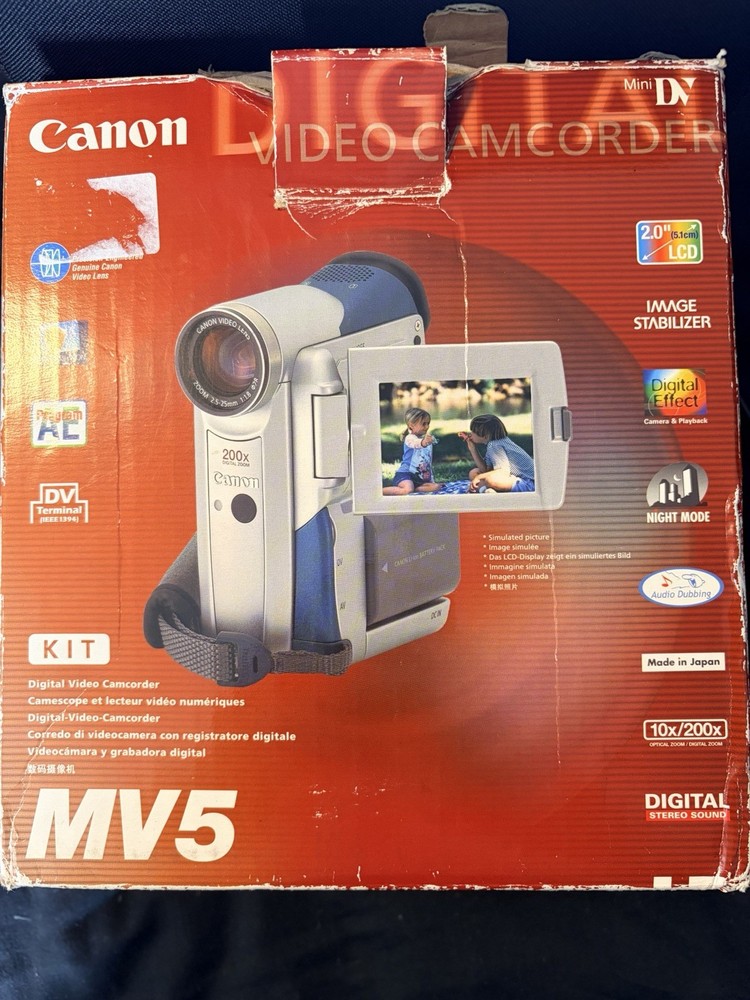 Canon MV5 MiniDV Camcorder Video Camera Bundle Box Remote Bag Tested