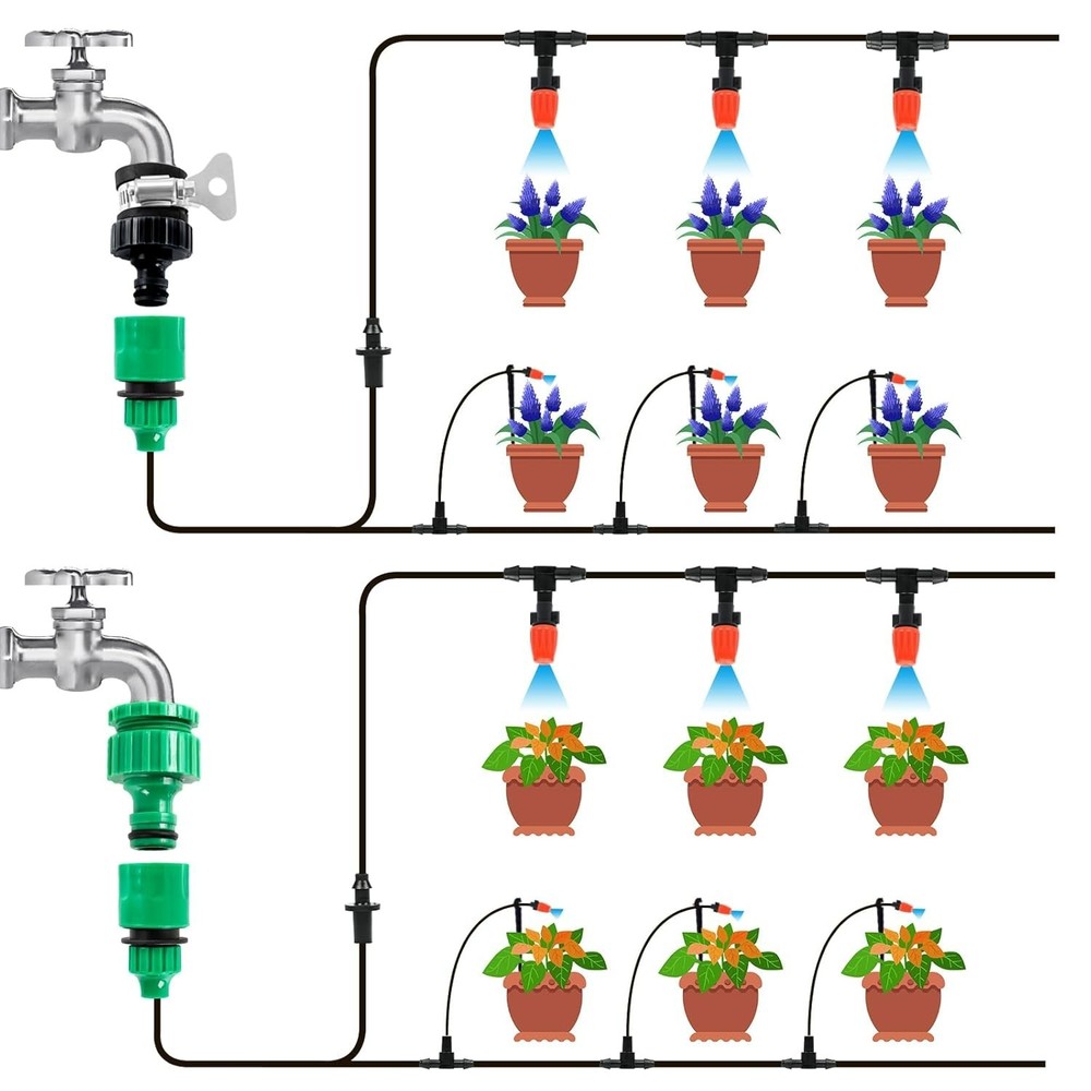 DIY 50ft Micro Drip Irrigation System: Efficient Garden & Lawn Watering Solution