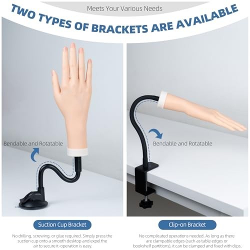 Acrylic Nail Practice Hand - Flexible Bendable Mannequin with Adjustable Suction
