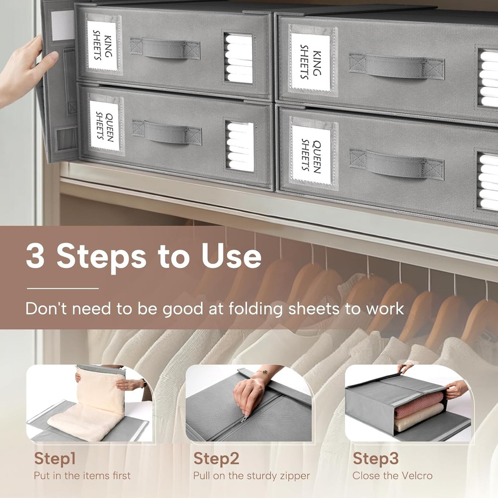 Bed Sheet Organizers & Storage 6 Pack Foldable Linen Closet Box