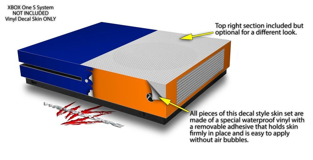 Skin XBOX One S Console Controller Ripped Colors Blue Orange