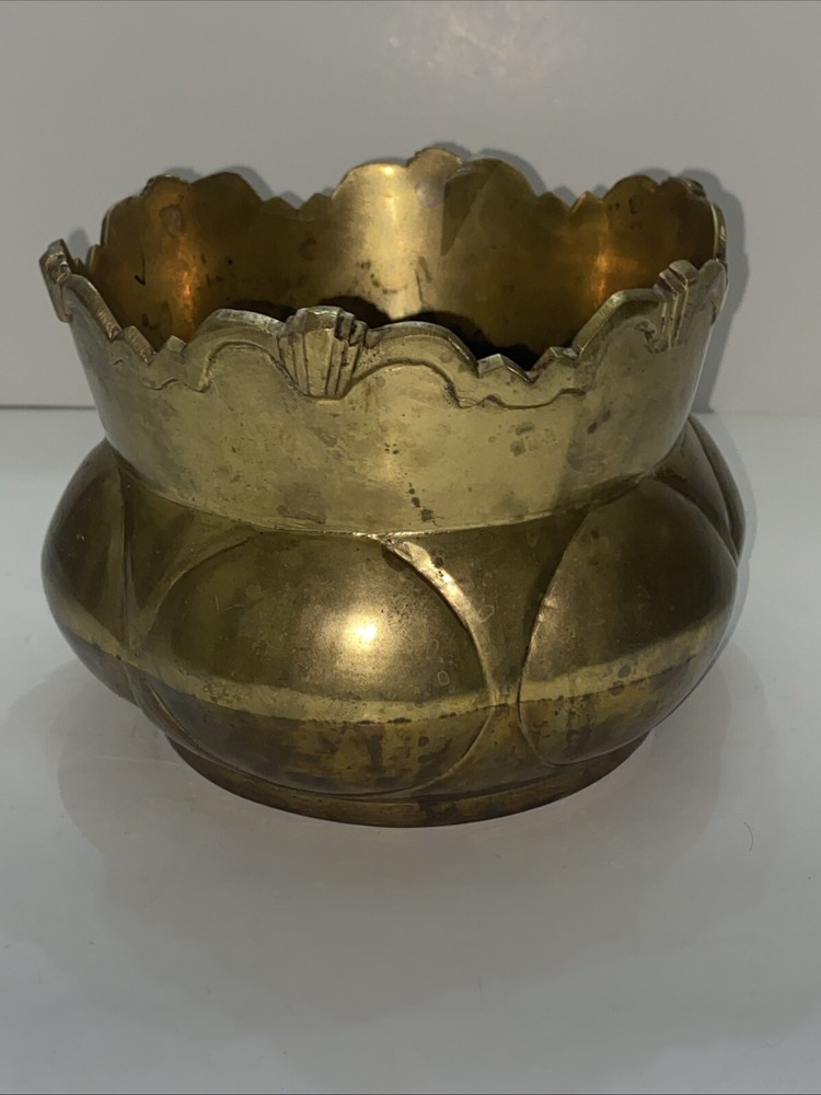 Vintage Solid Brass Bowl Planter Vase Heavy