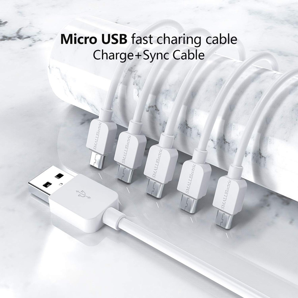 SMALLElectric Micro USB Cable (5-Pack, 6FT) Android Charger, 5PACK 6FT, White