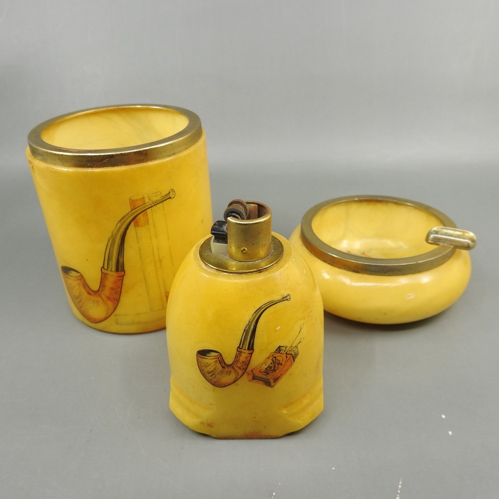 Alabaster Smoking Set Alabastros Herna Spain Table Lighter Ashtray Container