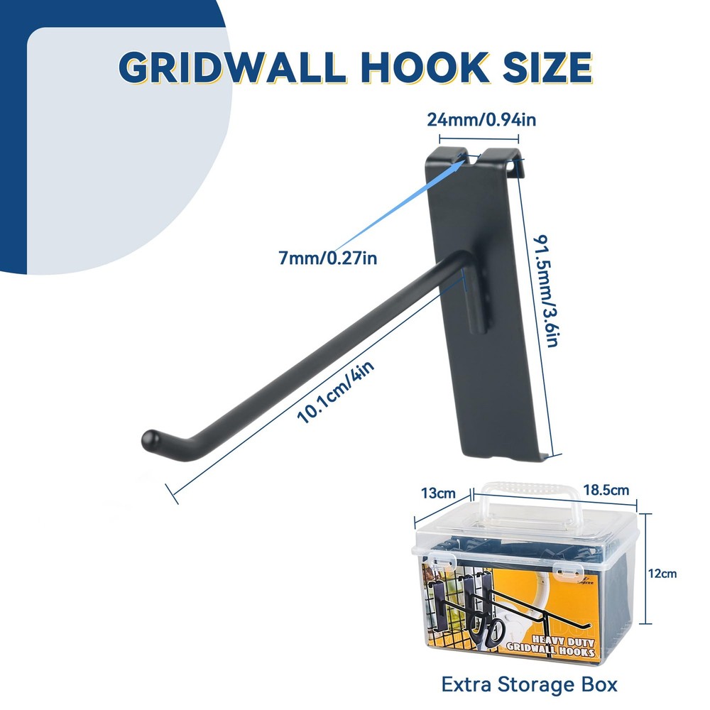 Gridwall Hooks 4in Black Grid Wall Panel Hangers Metal Display Hooks for Grid...