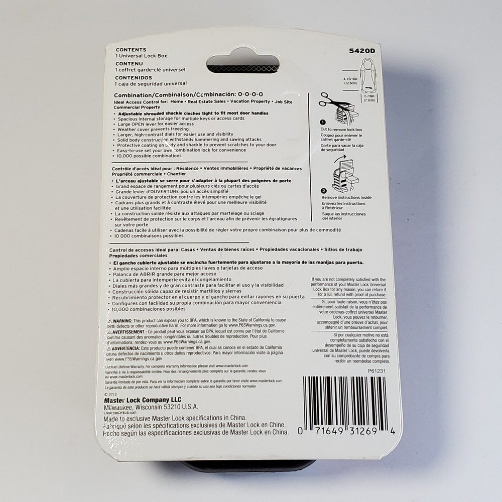 Master Lock Universal Lock Box: Spare Key & Access Card Storage! Model 5420D