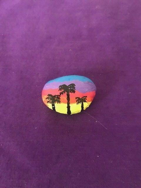 Painted Sunset Palm Tree Rocks