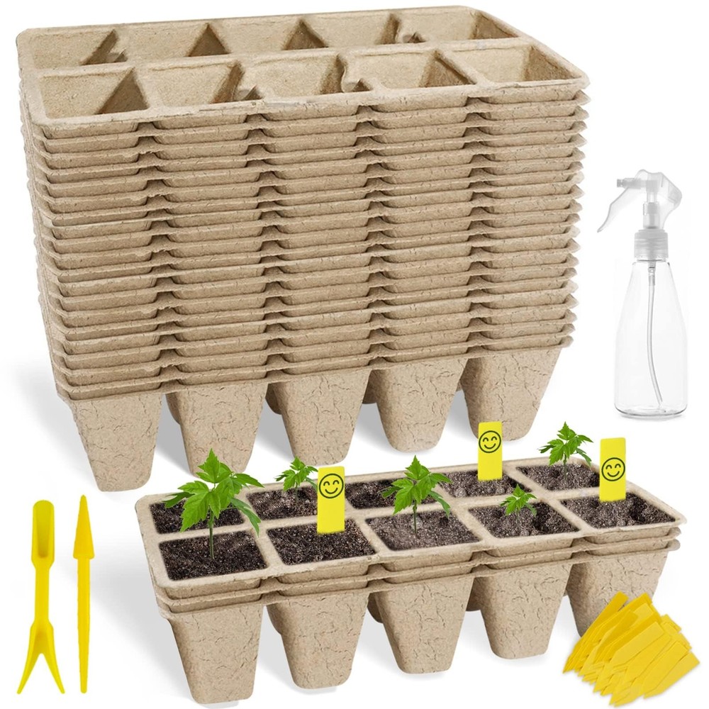SYITCUN 400 Cells Seed Starter Tray, 40 Pack Biodegradable Seed Starter Kit, ...
