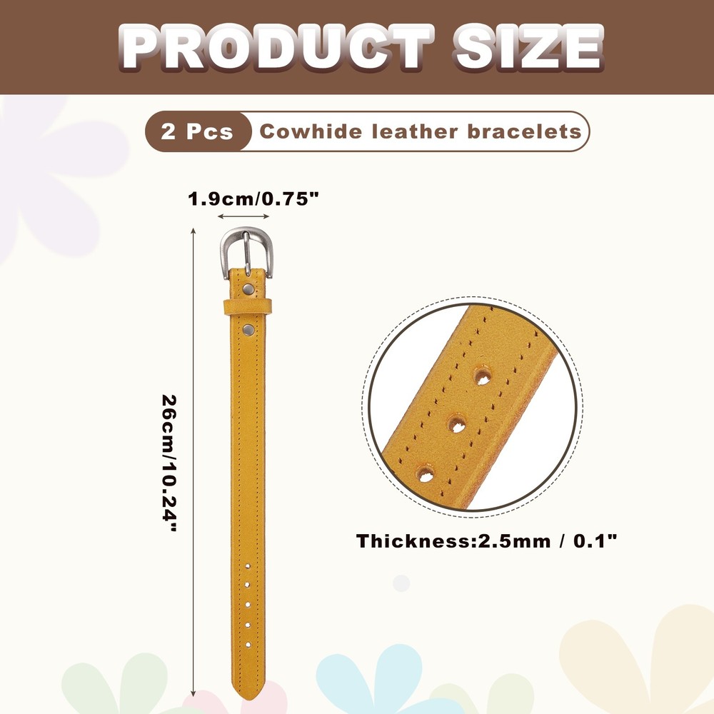 Plain Buckle Bangle Leather Bracelets Leather Snap Bracelets, Khaki 2Pcs