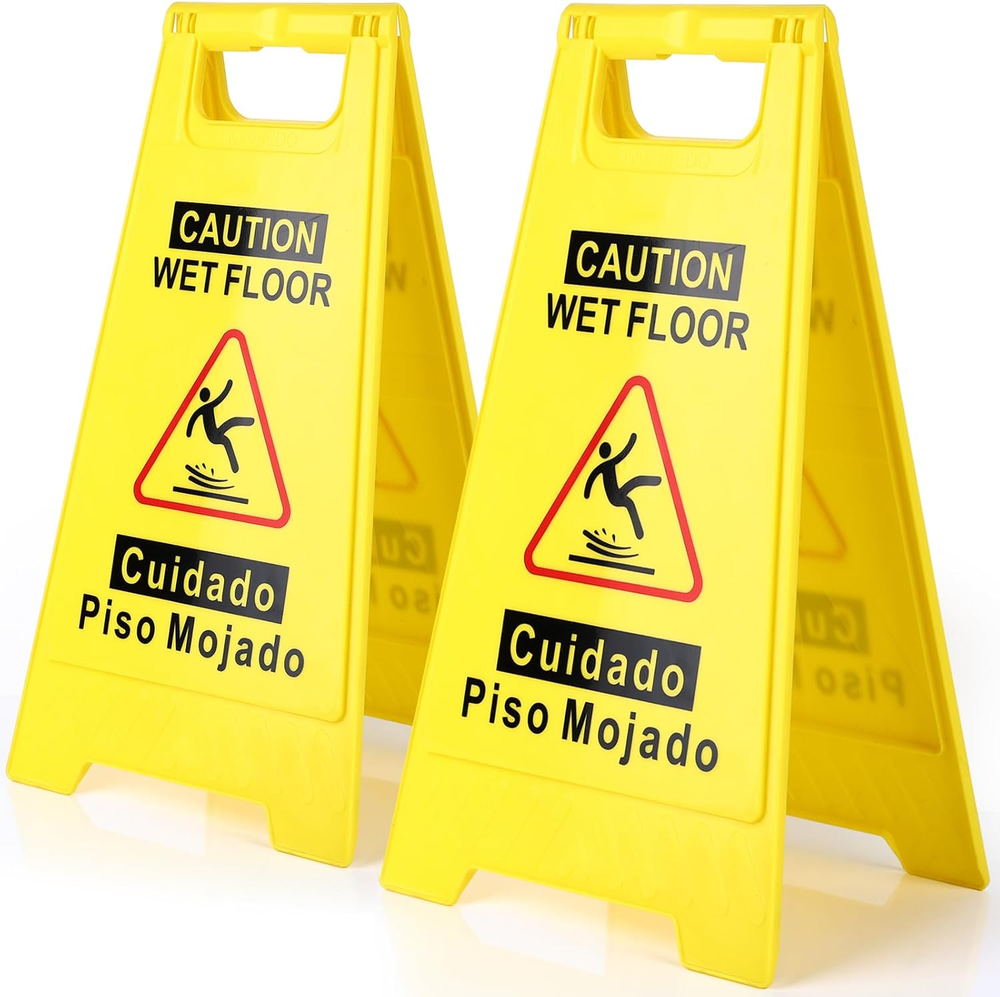 2-Pack Caution Wet Floor Sign,17.5" Height,Bright Yellow Double-Sided Folding