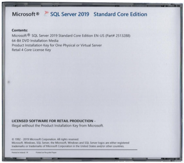 Microsoft SQL Server 2019 Standard with 4 Core License, unlimited User CALs