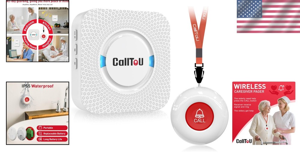 Nurse Alert Wireless Call Button with Waterproof Transmitter & 55 Ringtones